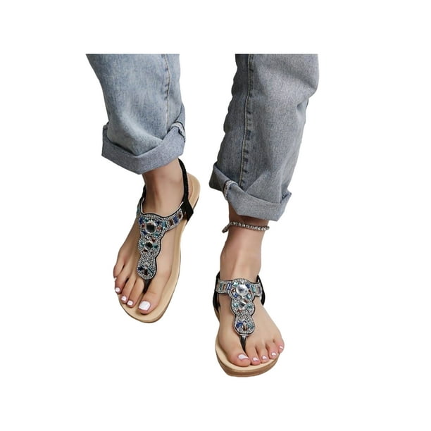 Women Boho Slippers Flip Flops Flat Sandals Clip Toe Beach Thong Shoes Summer #@